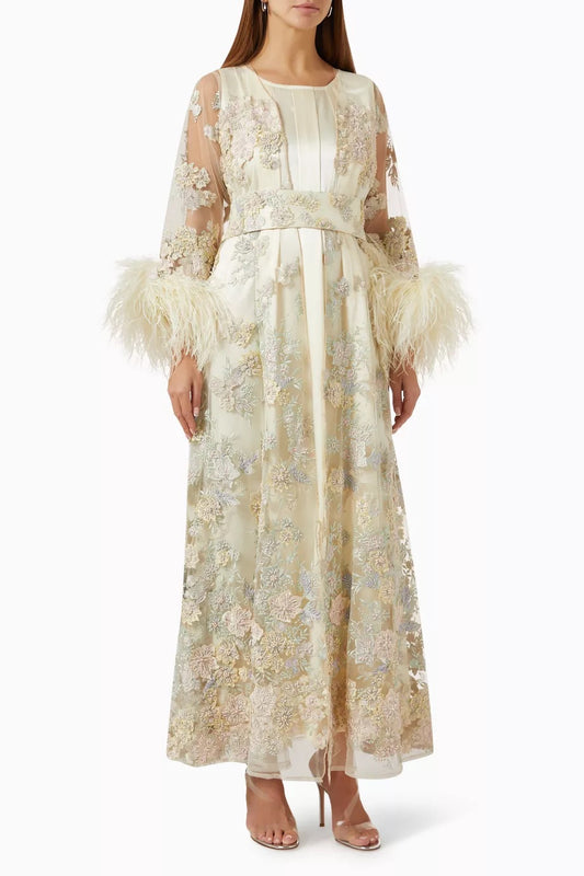 Floral Embellished Kaftan Set in Lace