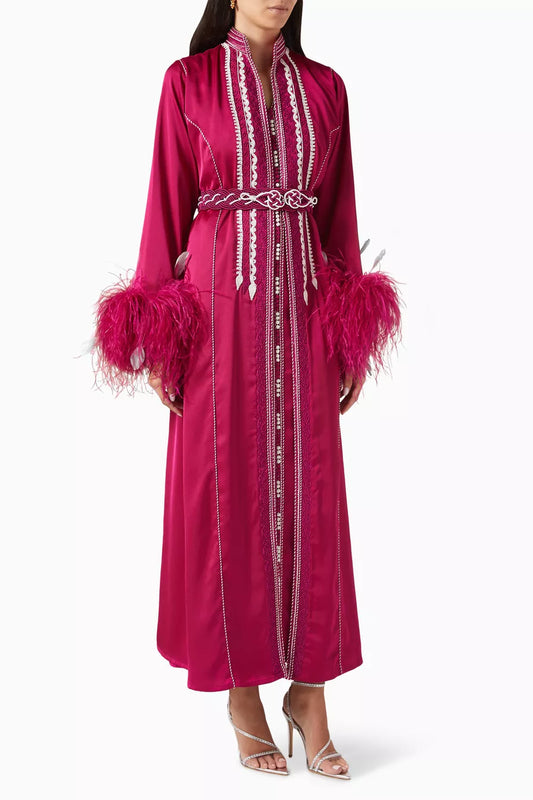 Embroidered Feather Moroccan Kaftan Set