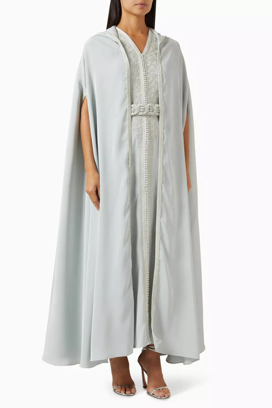 Moroccan Embroidered Hooded Cape Kaftan Set