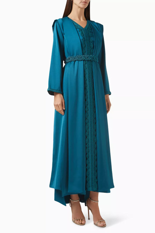 Moroccan Embroidered Pleated Kaftan Set
