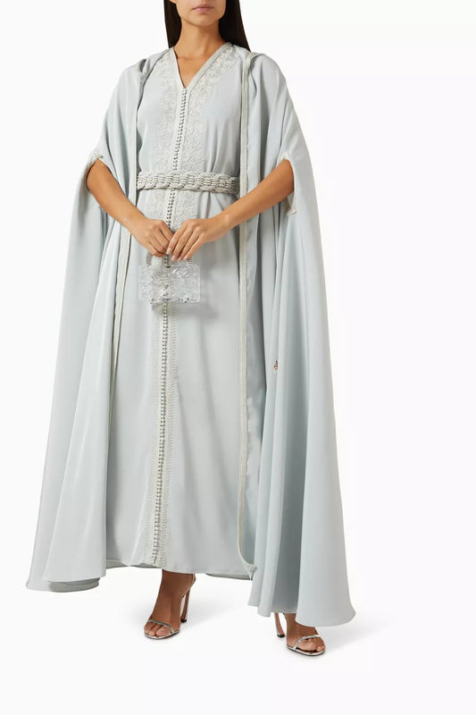 Moroccan Embroidered Hooded Cape Kaftan Set