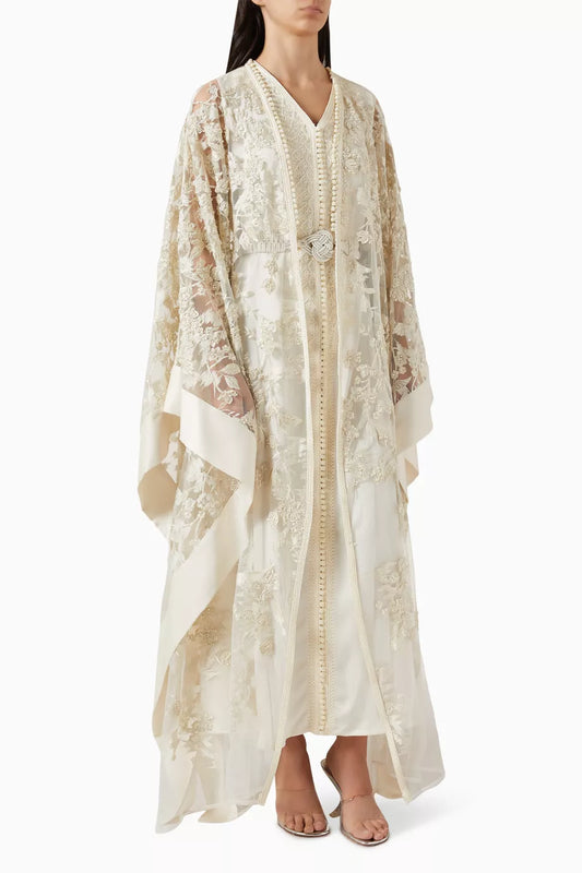 Moroccan Floral Bridal Kaftan Cape Set in Pink
