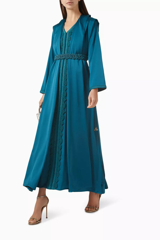 Moroccan Embroidered Pleated Kaftan Set