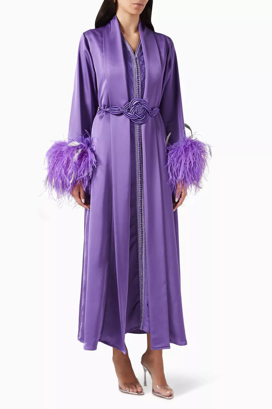 Embroidered Feather Moroccan Kaftan Set