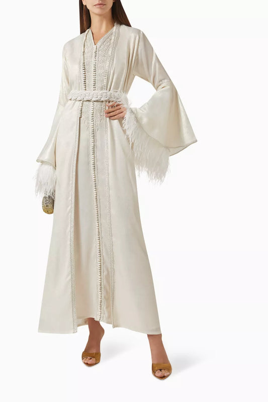 Moroccan Embroidered Feathered Kaftan Set - Customized