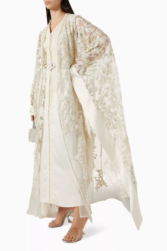 Moroccan Floral Bridal Kaftan Cape Set in Pink