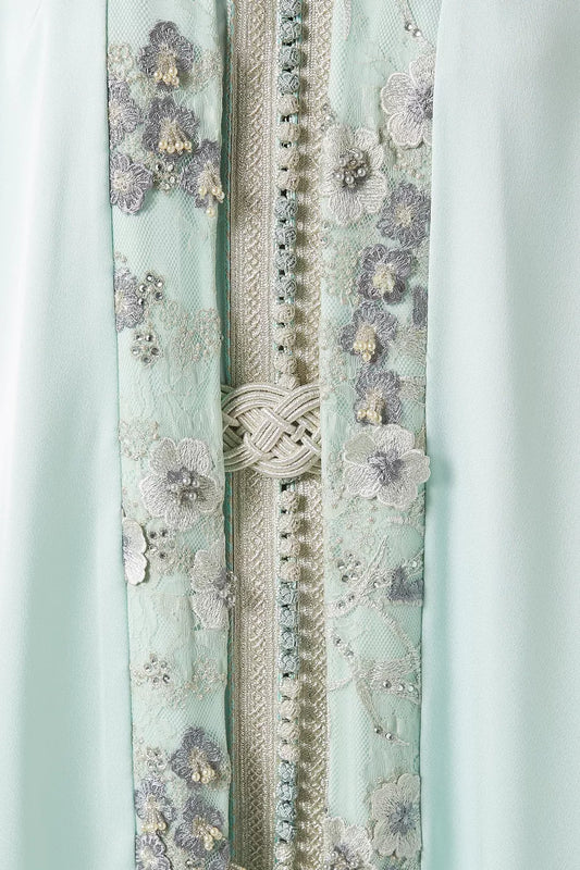 Moroccan Floral-embroidered Kaftan Set