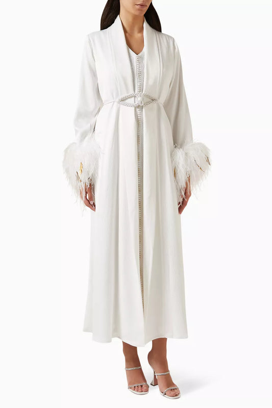 Feather-trimmed Moroccan Kaftan Set