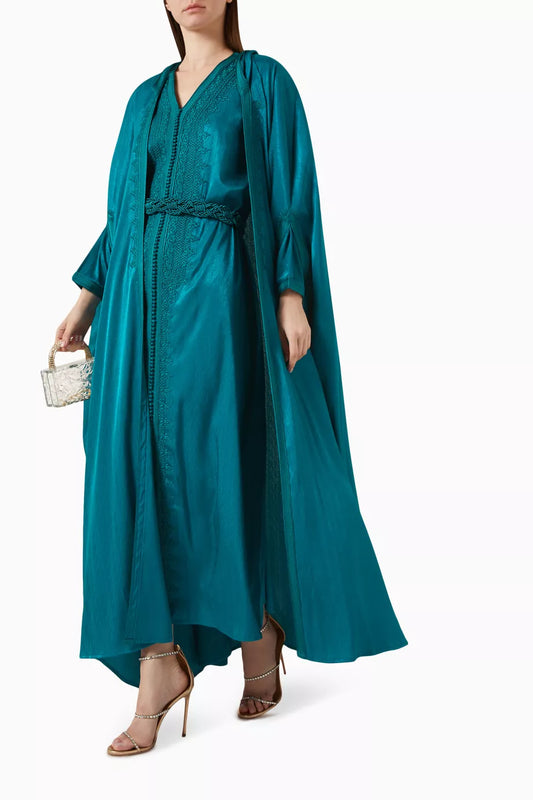 Moroccan Embroidered Hooded Cape Kaftan Set