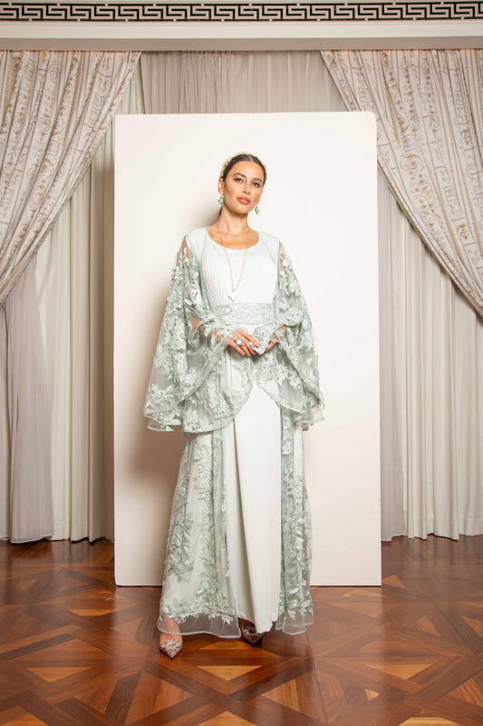 Green Embroidery Kaftan Set