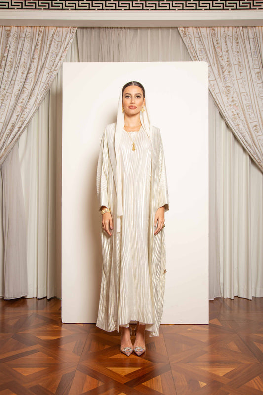 Golden Pleated Abaya Set